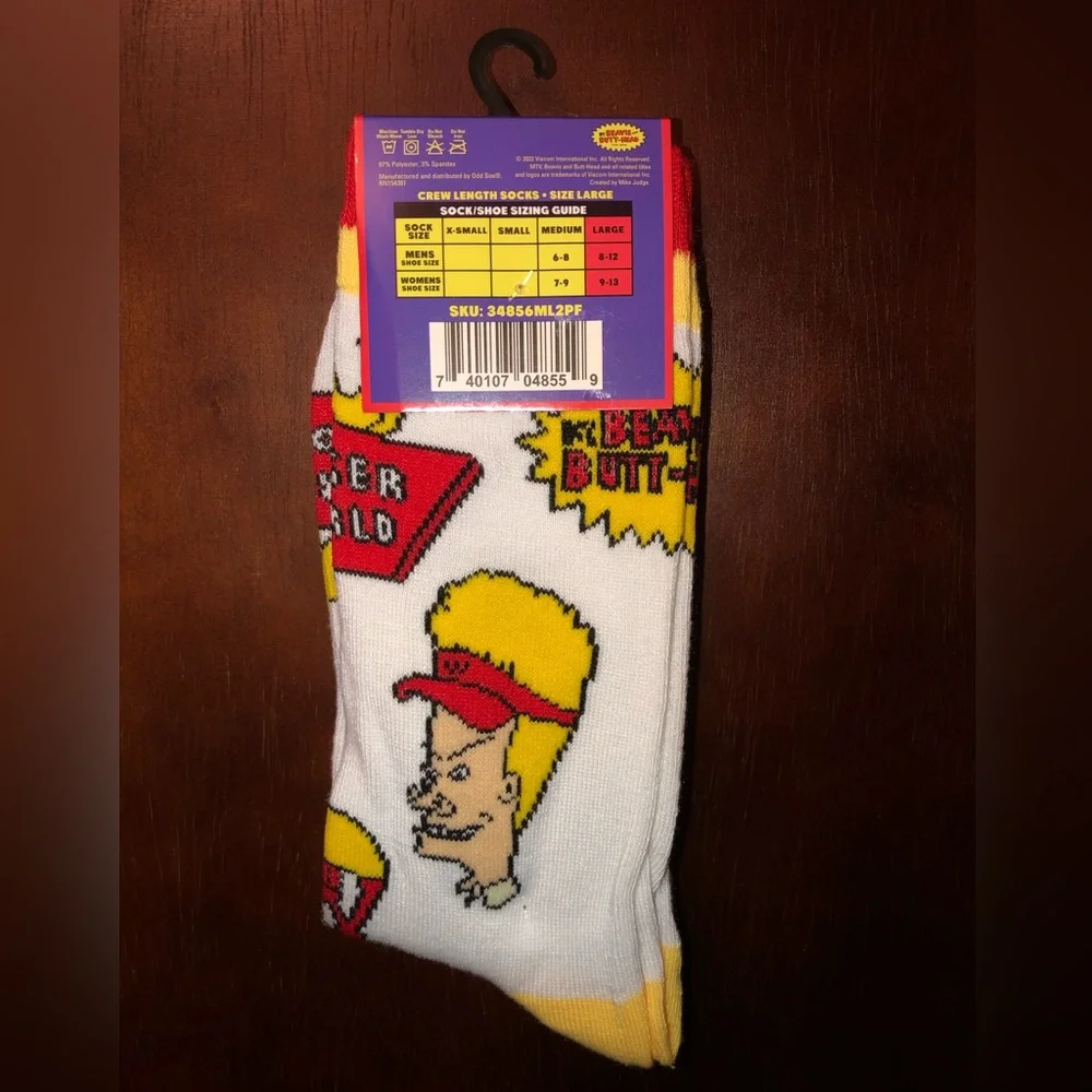 BEAVIS AND BUTT-HEAD NOVELTY CREW SOCKS NWT MEN’S SHOE SIZE 8-12